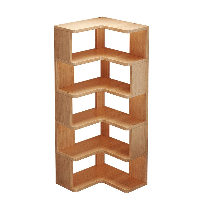 Modern Minimalist L-shaped Solid Wood Plywood Corner Shelf Unit 3/4/5-Tier For Living Room