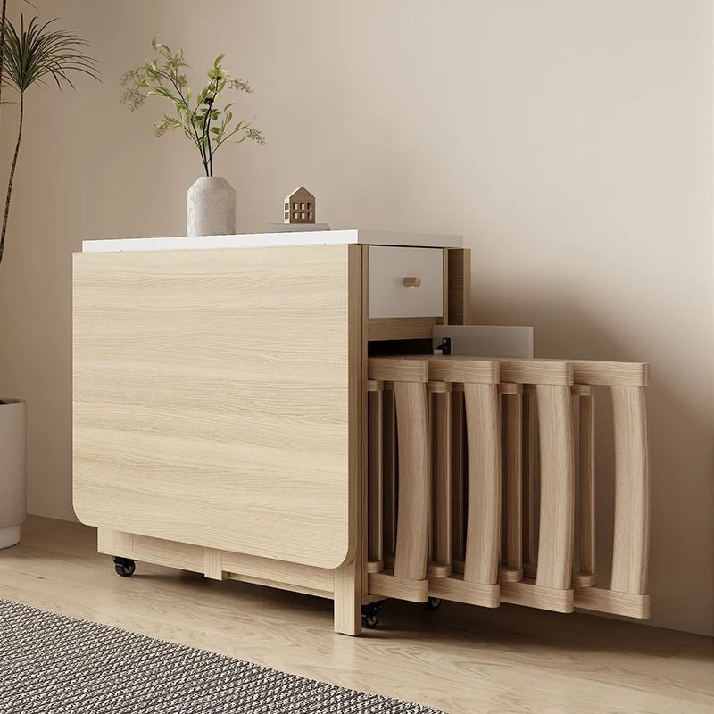 Contemporary Scandinavian Rectangular Rubberwood Medium-Density Fiberboard Foldable Desk & Chair Set 1-Drawer For Living Room & Dining Room