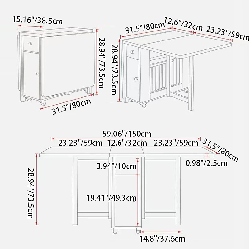 Contemporary Scandinavian Rectangular Rubberwood Medium-Density Fiberboard Foldable Desk & Chair Set 1-Drawer For Living Room & Dining Room