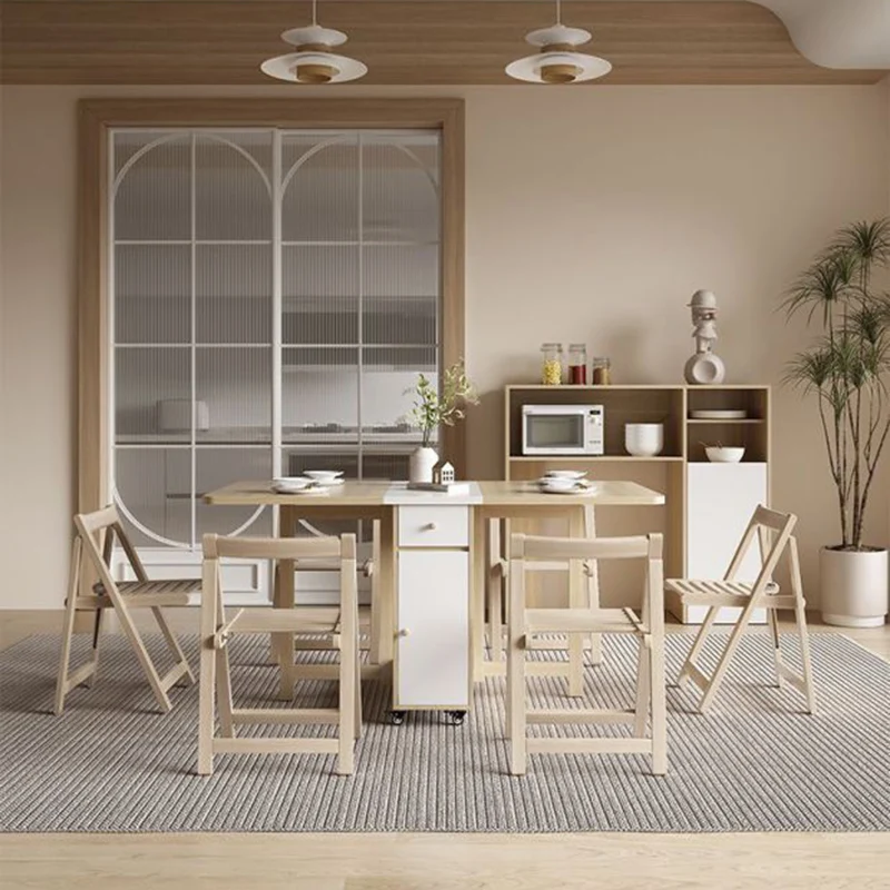 Contemporary Scandinavian Rectangular Rubberwood Medium-Density Fiberboard Foldable Desk & Chair Set 1-Drawer For Living Room & Dining Room