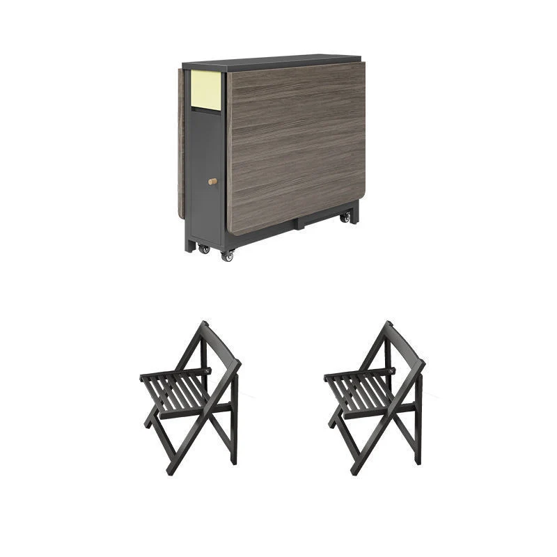 Contemporary Scandinavian Rectangular Rubberwood Medium-Density Fiberboard Foldable Desk & Chair Set 1-Drawer For Living Room & Dining Room