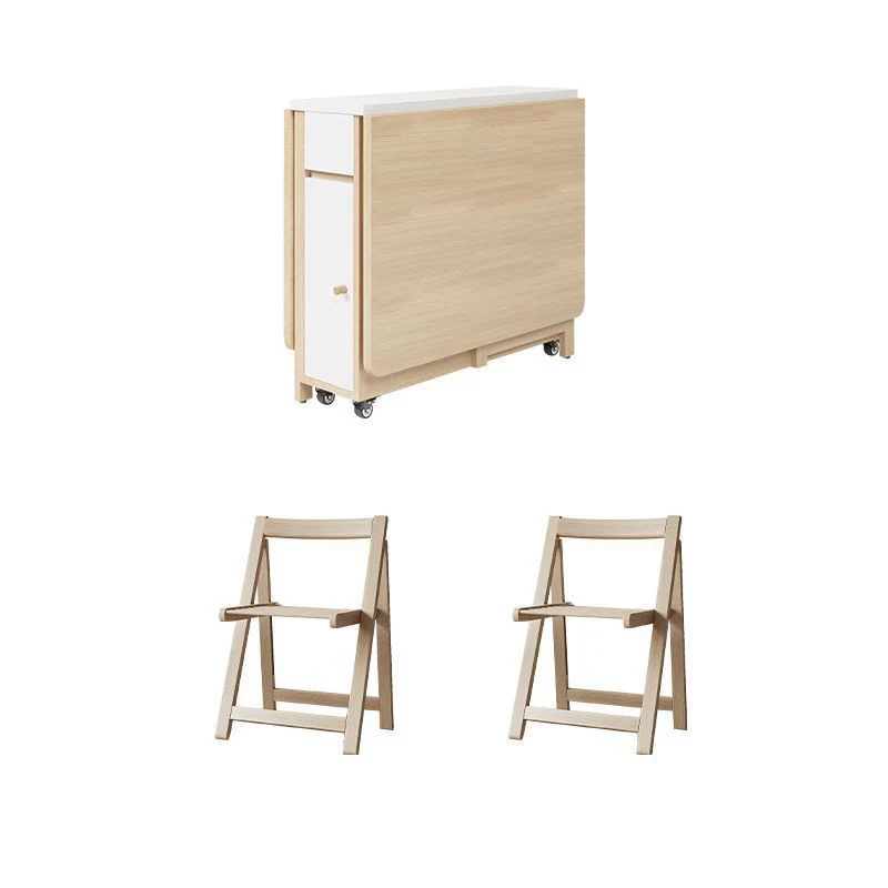 Contemporary Scandinavian Rectangular Rubberwood Medium-Density Fiberboard Foldable Desk & Chair Set 1-Drawer For Living Room & Dining Room