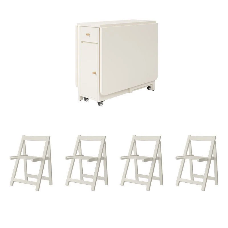 Contemporary Scandinavian Rectangular Rubberwood Medium-Density Fiberboard Foldable Desk & Chair Set 1-Drawer For Living Room & Dining Room