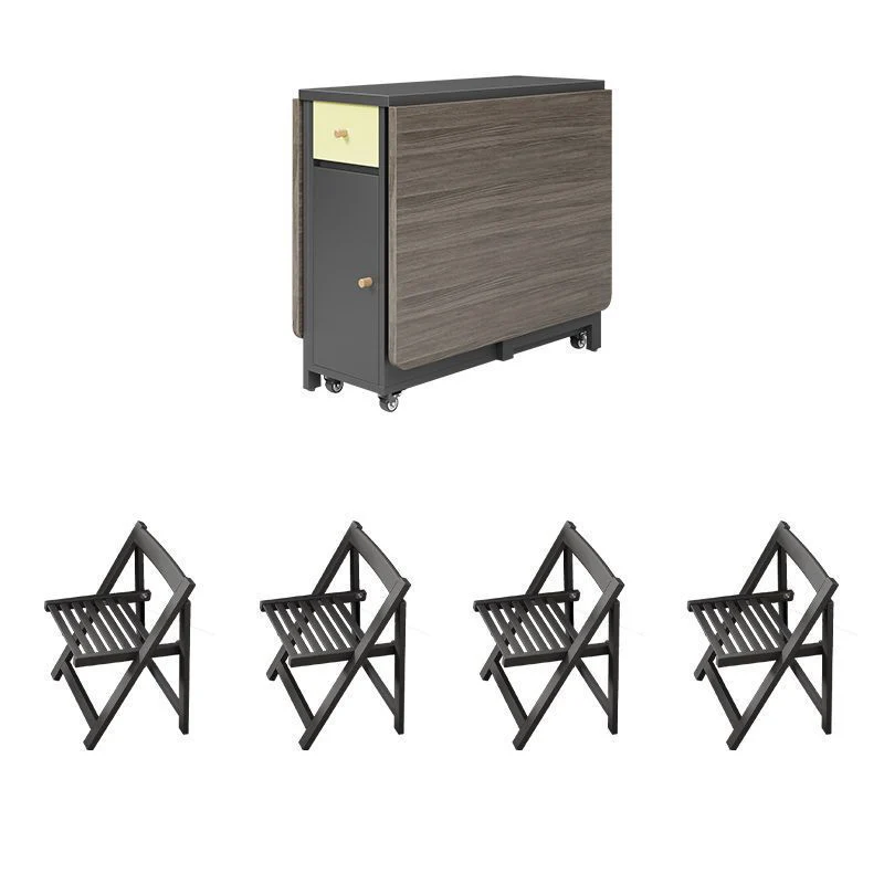 Contemporary Scandinavian Rectangular Rubberwood Medium-Density Fiberboard Foldable Desk & Chair Set 1-Drawer For Living Room & Dining Room