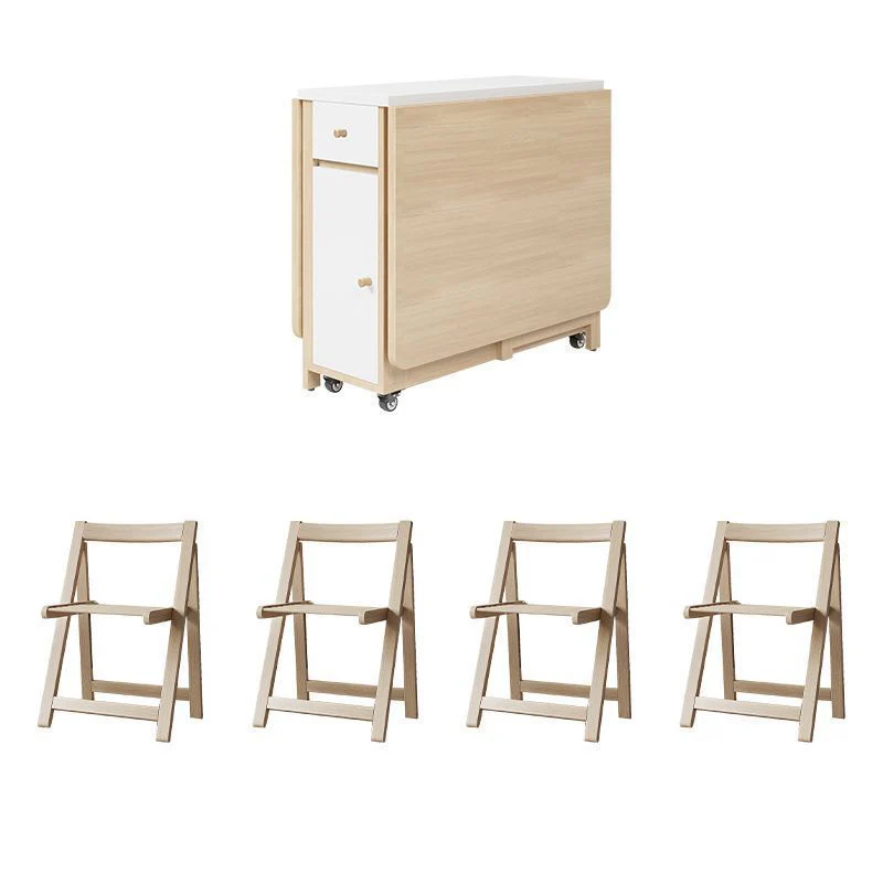 Contemporary Scandinavian Rectangular Rubberwood Medium-Density Fiberboard Foldable Desk & Chair Set 1-Drawer For Living Room & Dining Room