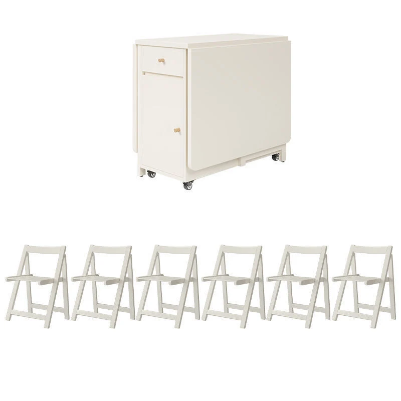 Contemporary Scandinavian Rectangular Rubberwood Medium-Density Fiberboard Foldable Desk & Chair Set 1-Drawer For Living Room & Dining Room