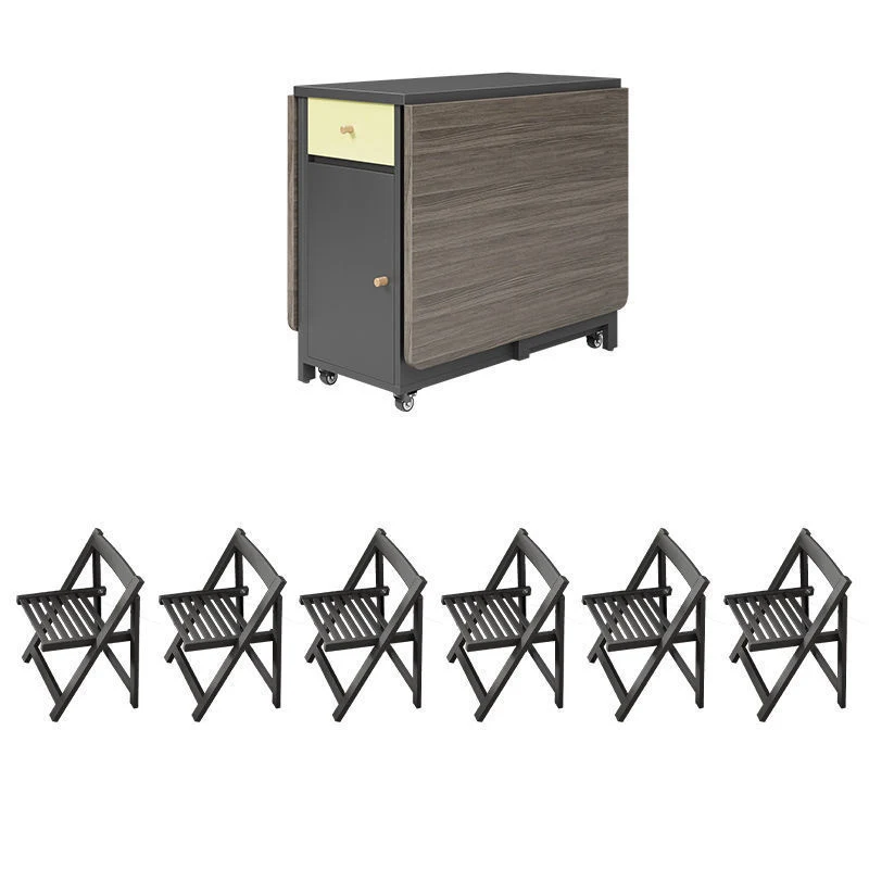 Contemporary Scandinavian Rectangular Rubberwood Medium-Density Fiberboard Foldable Desk & Chair Set 1-Drawer For Living Room & Dining Room