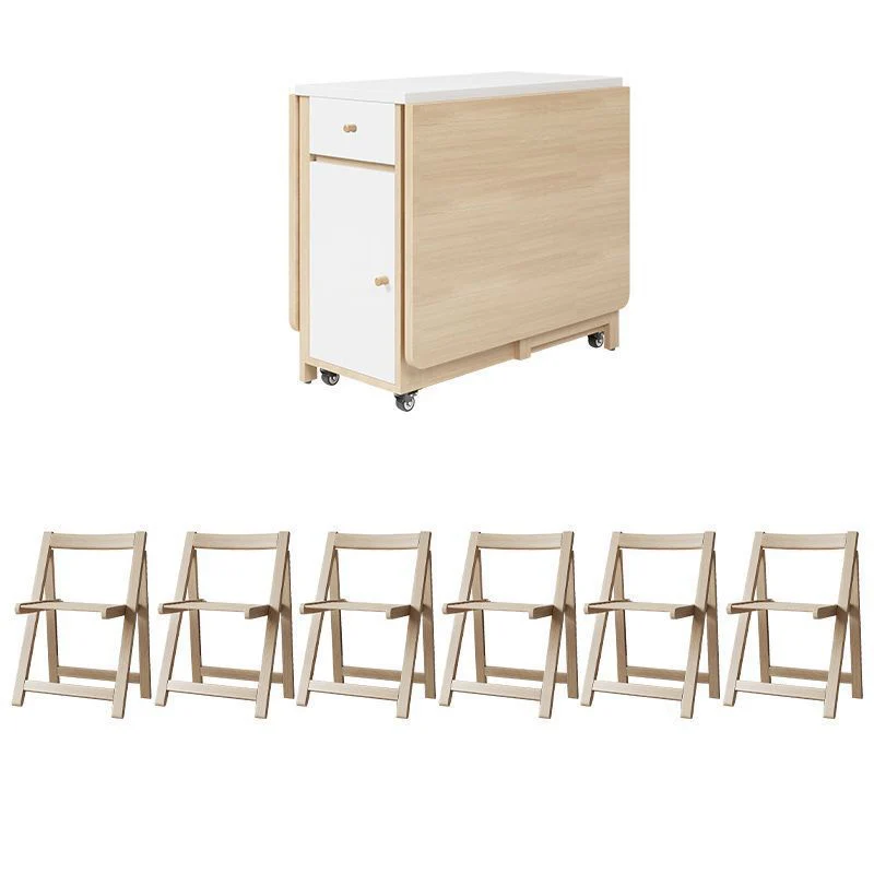 Contemporary Scandinavian Rectangular Rubberwood Medium-Density Fiberboard Foldable Desk & Chair Set 1-Drawer For Living Room & Dining Room