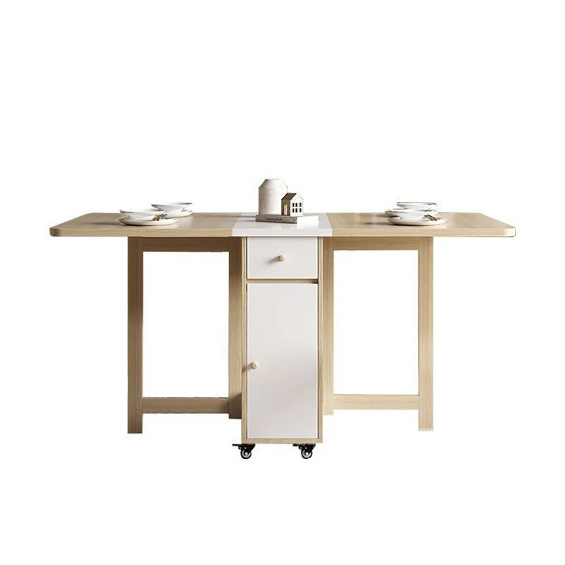 Contemporary Scandinavian Rectangular Rubberwood Medium-Density Fiberboard Foldable Desk & Chair Set 1-Drawer For Living Room & Dining Room