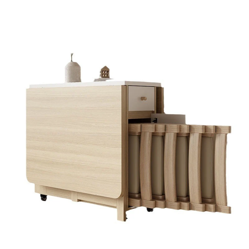Contemporary Scandinavian Rectangular Rubberwood Medium-Density Fiberboard Foldable Desk & Chair Set 1-Drawer For Living Room & Dining Room