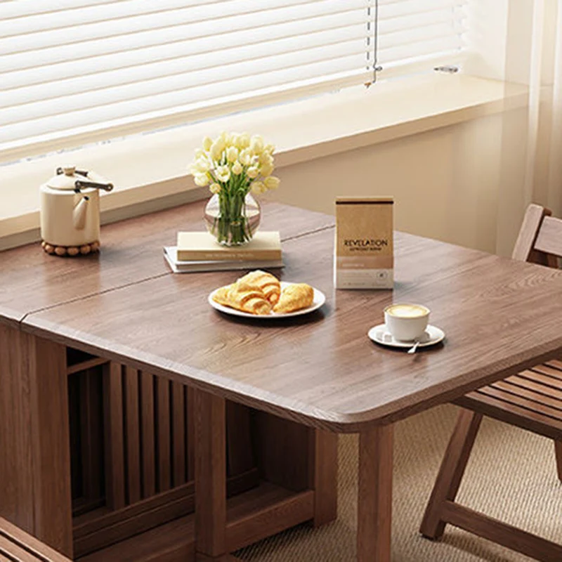 Contemporary Scandinavian Rectangular Rubberwood Plywood Foldable Desk & Chair Set For Living Room & Dining Room