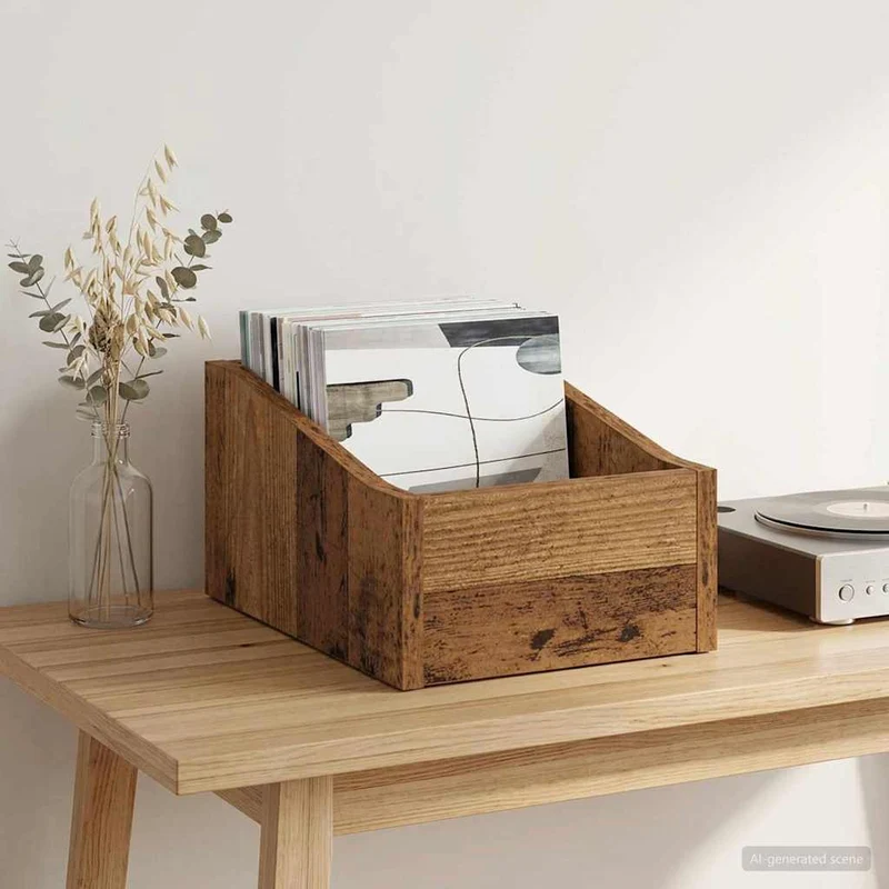 Caixa de Discos LP Madeira antiga 23 x 33 x 16 cm