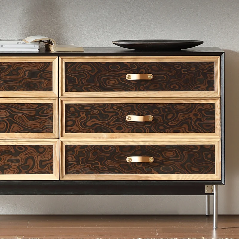 Traditional French Multi-layer Solid Wood Stainless Steel Rectangular Storage Cabinet 6-Drawer For Living Room