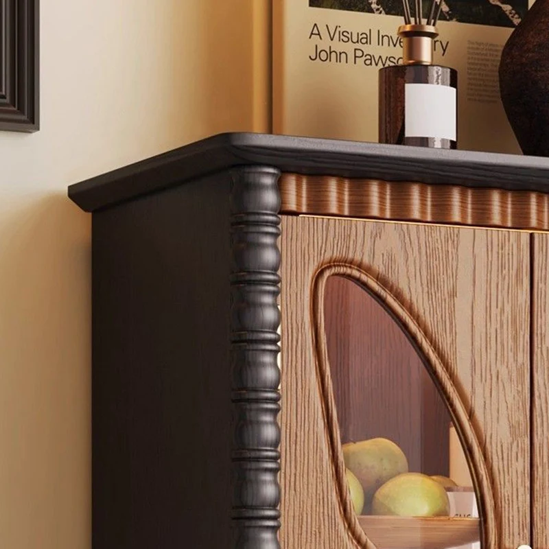 Traditional French Ash Wood Glass Butterfly Round Rectangular Storage Cabinet 2/3-Drawer For Living Room