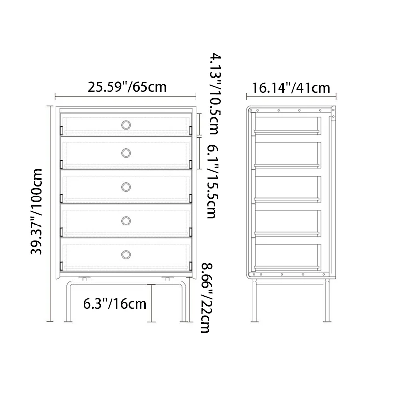 Traditional Vintage Rectangular Pine & Cherry Wood Solid Wood Multi-Layer Board Stainless Steel Storage Cabinet 5-Drawer For Living Room