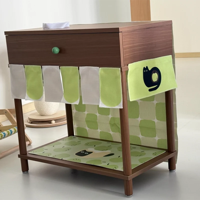 Contemporary Creative Rectangular Cat Pattern Particle Board Fabric Ceramic PU Leather Height-Adjustable Pet Storage Cabinet With 1 Drawer For Living Room