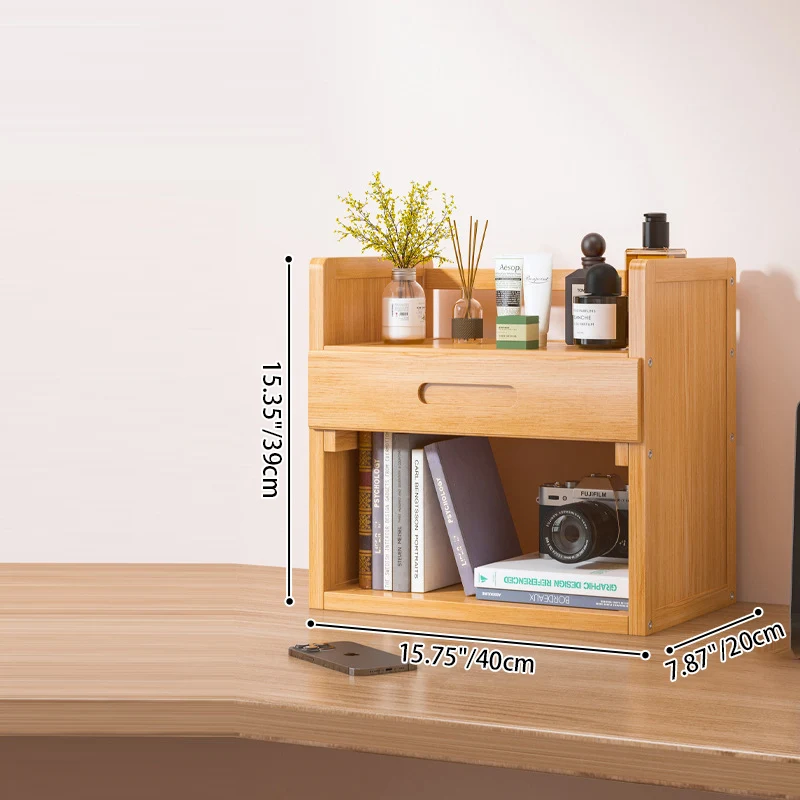 Contemporary Scandinavian Rectangular Nan Bamboo Medium-Density Fiberboard Storage Bookshelf 2/3-Tier 1-Drawer For Bedroom & Study