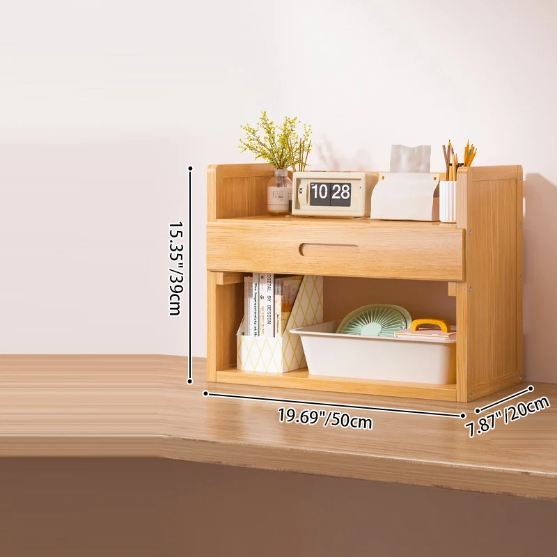 Contemporary Scandinavian Rectangular Nan Bamboo Medium-Density Fiberboard Storage Bookshelf 2/3-Tier 1-Drawer For Bedroom & Study