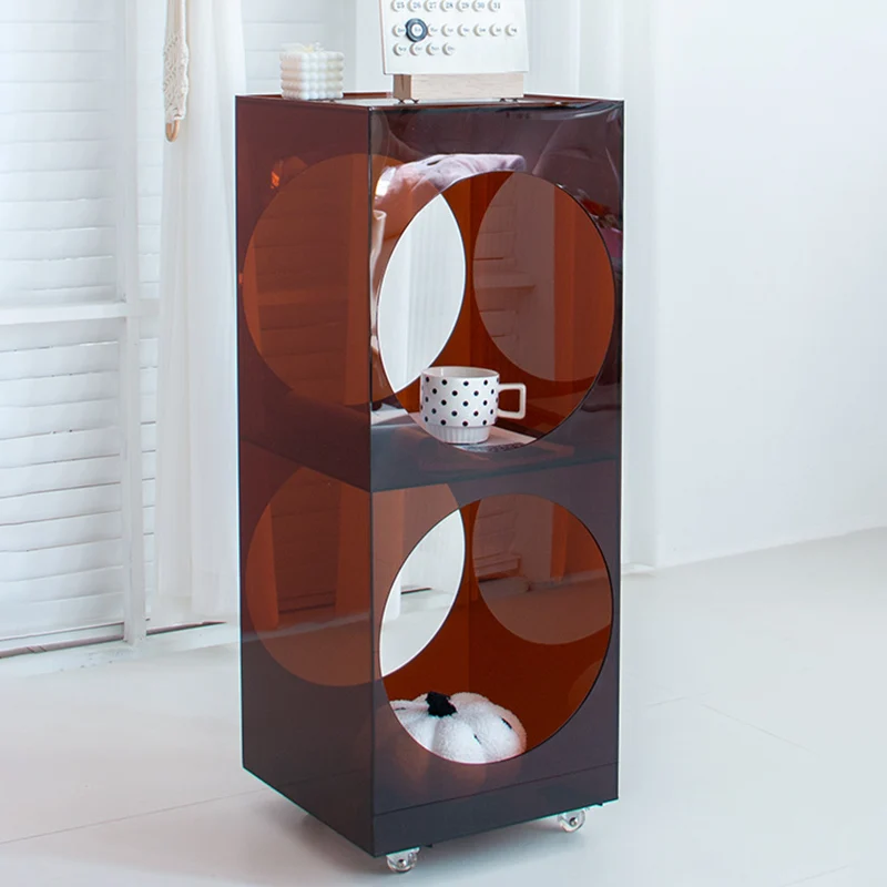 Modern Minimalist Rectangular Acrylic Storage Cabinet 2-Tier Movable For Living Room