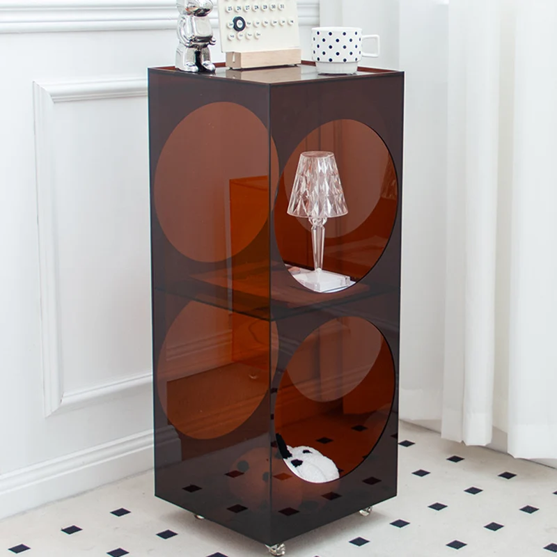 Modern Minimalist Rectangular Acrylic Storage Cabinet 2-Tier Movable For Living Room