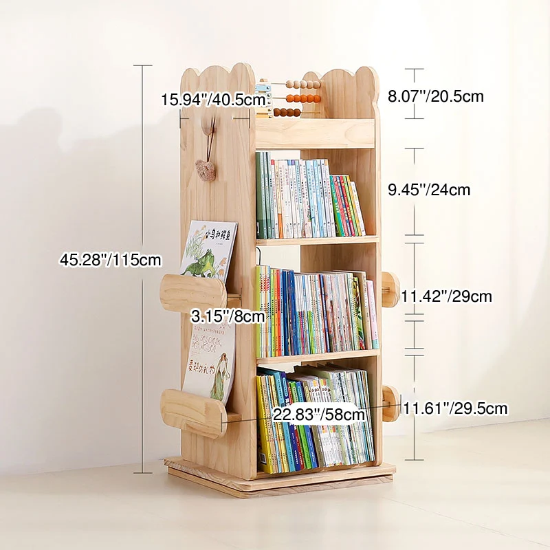 Modern Minimalist Rectangular Solid Wood Bookshelves 3/4-Tier Rotatable For Living Room