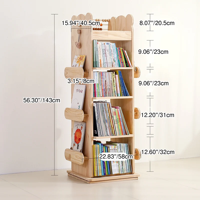 Modern Minimalist Rectangular Solid Wood Bookshelves 3/4-Tier Rotatable For Living Room