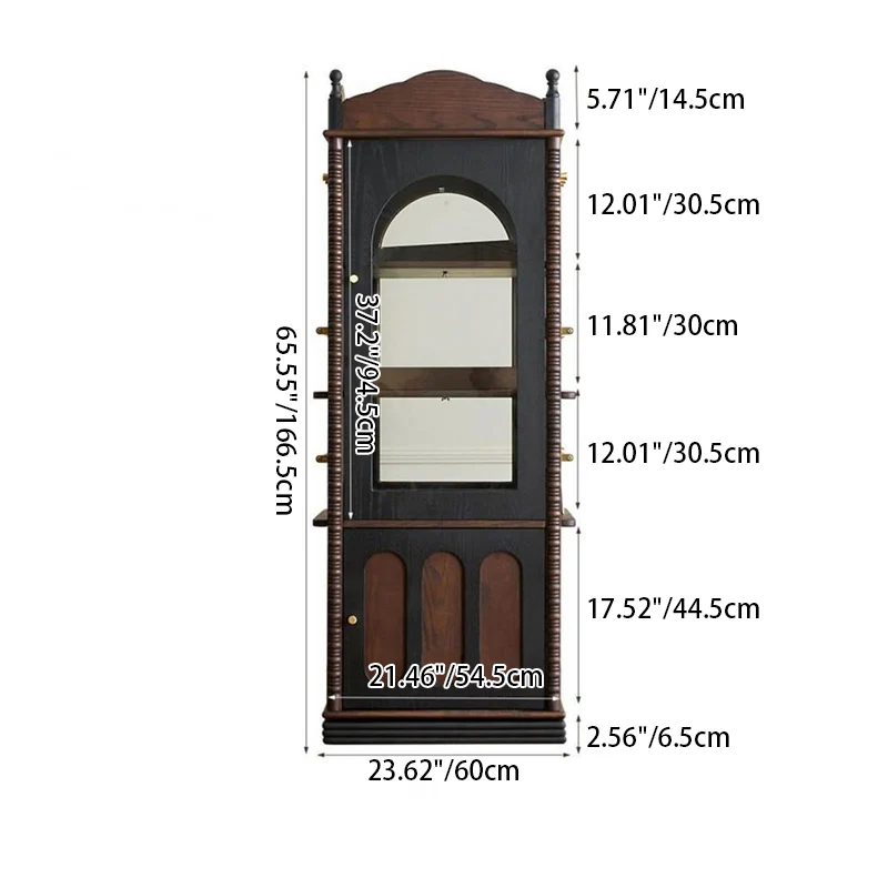 Traditional Vintage Rectangular Solid Wood Multi-Layer Panel Glass Bookshelves 3-Tier 1-Cabinet Rotatable For Living Room