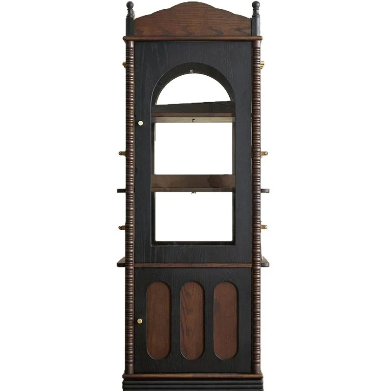 Traditional Vintage Rectangular Solid Wood Multi-Layer Panel Glass Bookshelves 3-Tier 1-Cabinet Rotatable For Living Room