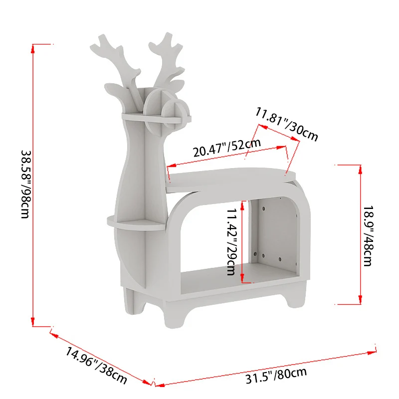 Modern Art Deco Reindeer-Shaped Solid Wood Multi-Layer Panel Bookshelves 2-Tier For Living Room