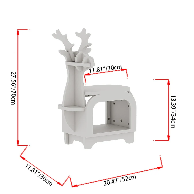 Modern Art Deco Reindeer-Shaped Solid Wood Multi-Layer Panel Bookshelves 2-Tier For Living Room