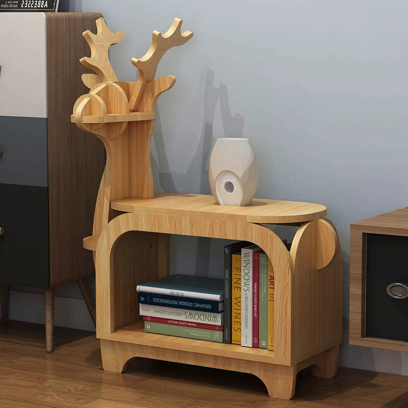 Modern Art Deco Reindeer-Shaped Solid Wood Multi-Layer Panel Bookshelves 2-Tier For Living Room