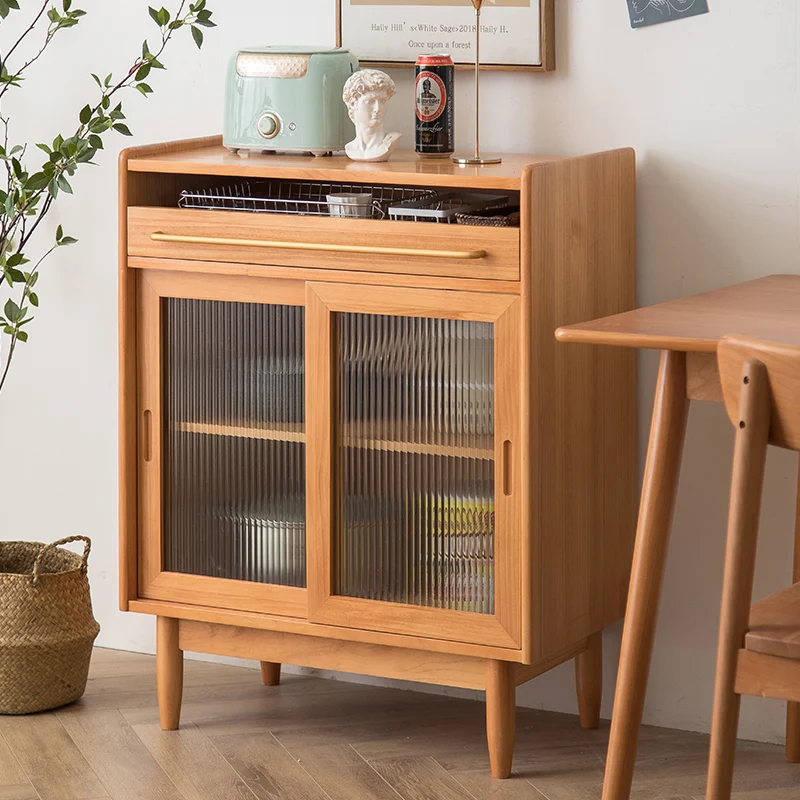 Contemporary Retro Rectangular Pine Wood Plywood Glass Storage Cabinet 1-Drawer For Living Room