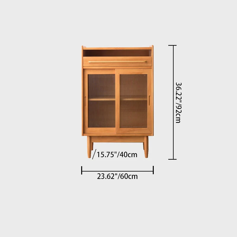 Contemporary Retro Rectangular Pine Wood Plywood Glass Storage Cabinet 1-Drawer For Living Room