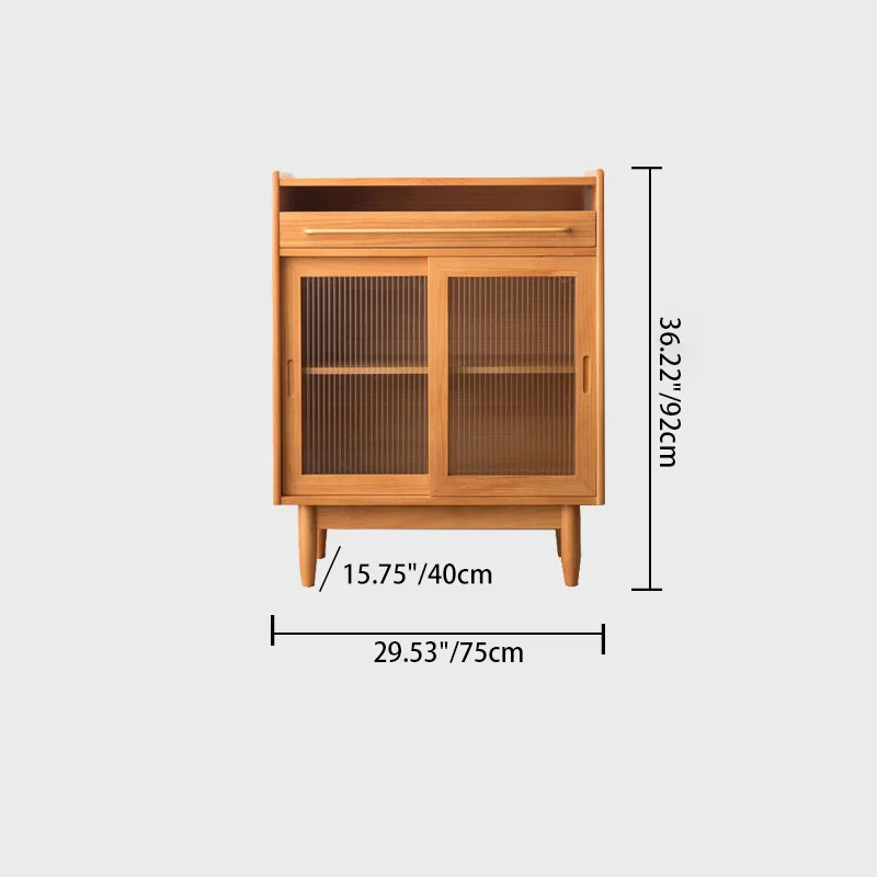 Contemporary Retro Rectangular Pine Wood Plywood Glass Storage Cabinet 1-Drawer For Living Room