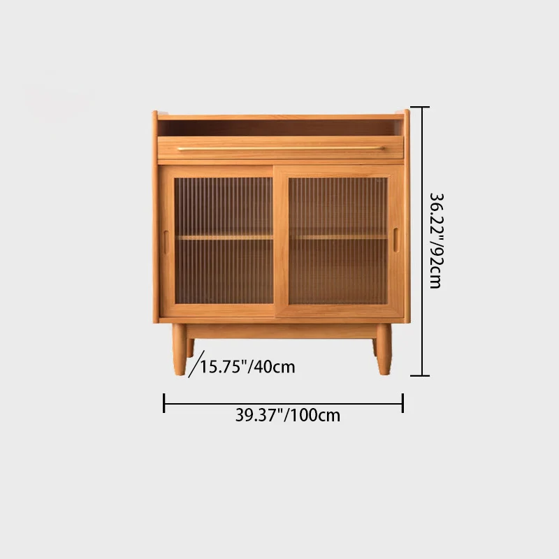 Contemporary Retro Rectangular Pine Wood Plywood Glass Storage Cabinet 1-Drawer For Living Room