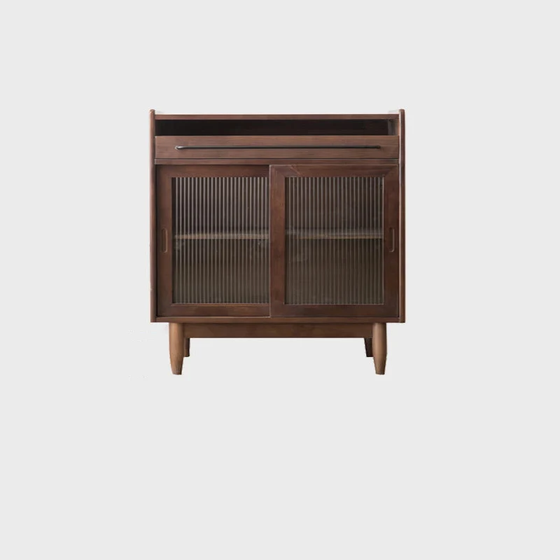 Contemporary Retro Rectangular Pine Wood Plywood Glass Storage Cabinet 1-Drawer For Living Room