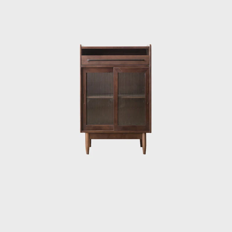 Contemporary Retro Rectangular Pine Wood Plywood Glass Storage Cabinet 1-Drawer For Living Room