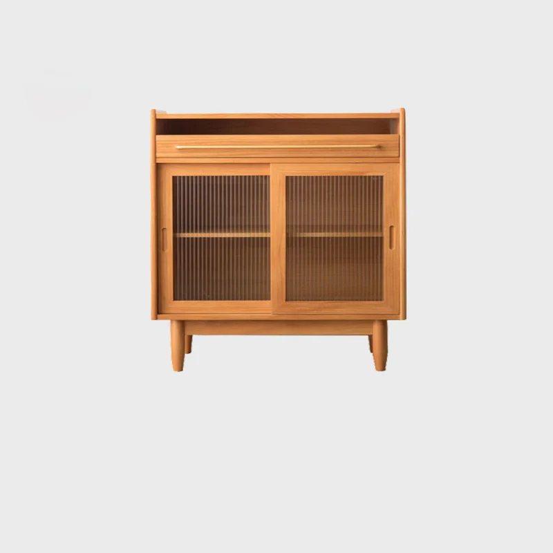 Contemporary Retro Rectangular Pine Wood Plywood Glass Storage Cabinet 1-Drawer For Living Room