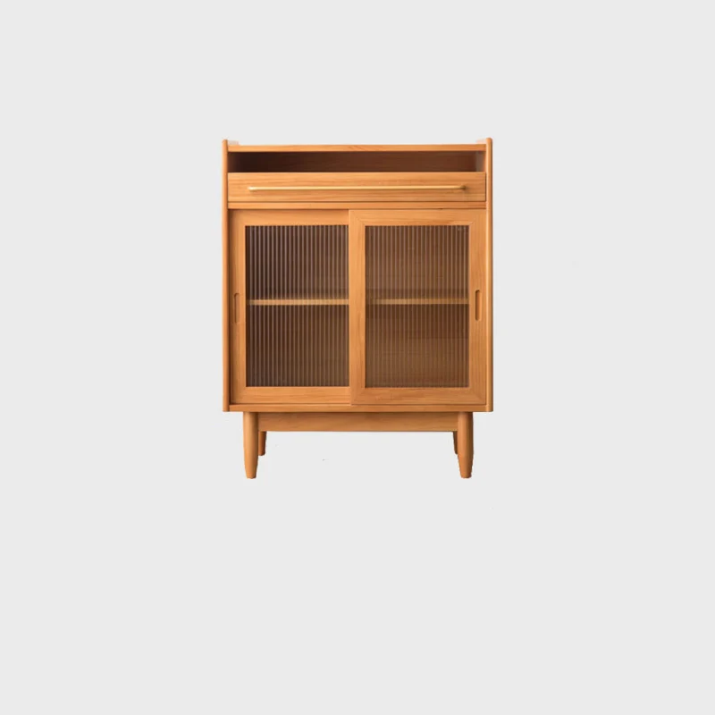 Contemporary Retro Rectangular Pine Wood Plywood Glass Storage Cabinet 1-Drawer For Living Room