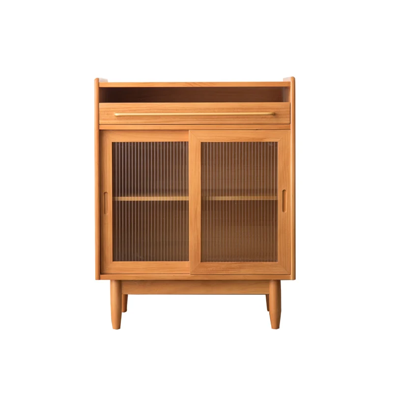 Contemporary Retro Rectangular Pine Wood Plywood Glass Storage Cabinet 1-Drawer For Living Room