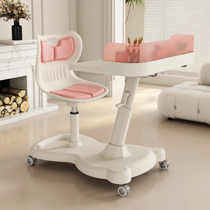 Modern Minimalist Rectangular Kids Mesh Fabric PP Iron Integrated Height-Adjustable Desk & Chair Set Backrest For Home Office