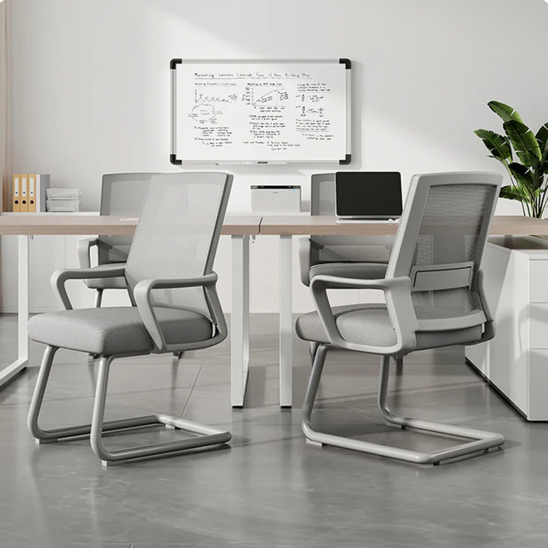 Modern Minimalist Rectangular Bow-Shaped Mesh Fabric Microfiber Leather Solid Wood PP Steel Desk Chair Backrest Armrest For Home Office