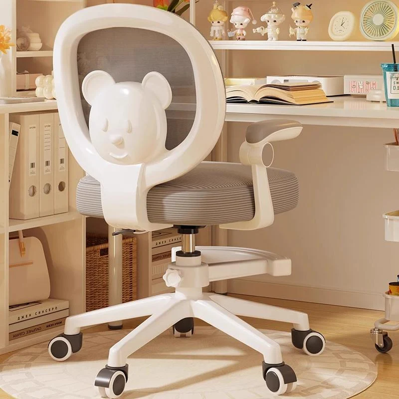 Contemporary Creative Curved Bear-Shaped Kids PP Wooden Mesh Fabric Lift-Adjustable Desk Chair Backrest Armrest For Home Office