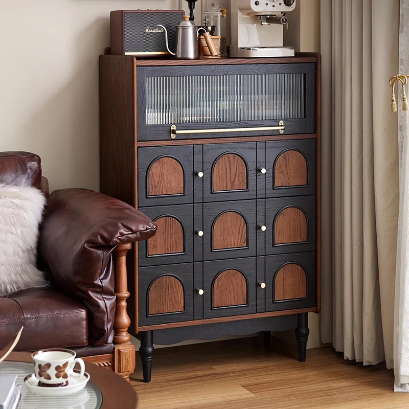Contemporary Retro Rectangular Rubberwood Solid Wood Multi-Layer Board Storage Cabinet 3-Drawer For Living Room