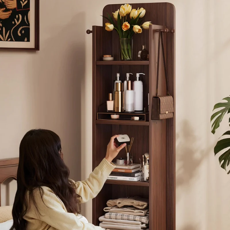 Modern Minimalist Rectangular MDF Glass Rotatable Mirror Storage Cabinet 5-Storage Compartments For Living Room & Bedroom