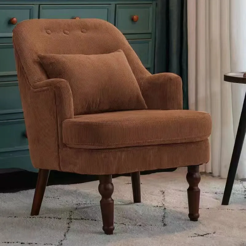 Traditional Vintage Curved Solid Wood Sponge Velvet Lounge Chair Backrest Armrest For Living Room