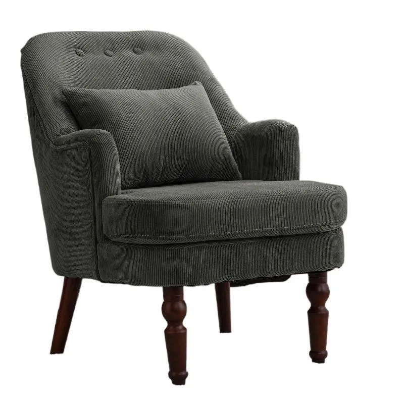 Traditional Vintage Curved Solid Wood Sponge Velvet Lounge Chair Backrest Armrest For Living Room