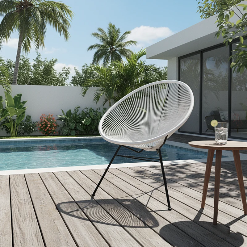 Modern Minimalist Curved Aluminum Alloy PE Rattan Lounge Chair Backrest Armrest For Garden