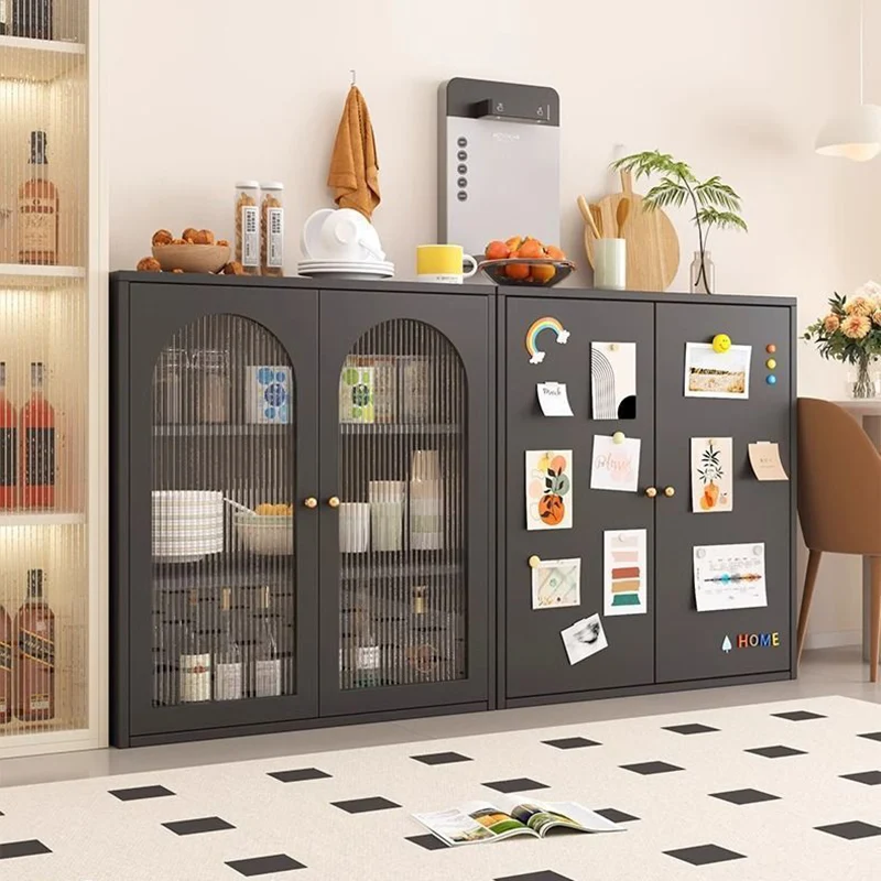 Traditional Chinese PC Sun Panel Cold Rolled Steel Arched Textured Rectangular Storage Cabinet 3-Tier For Living Room