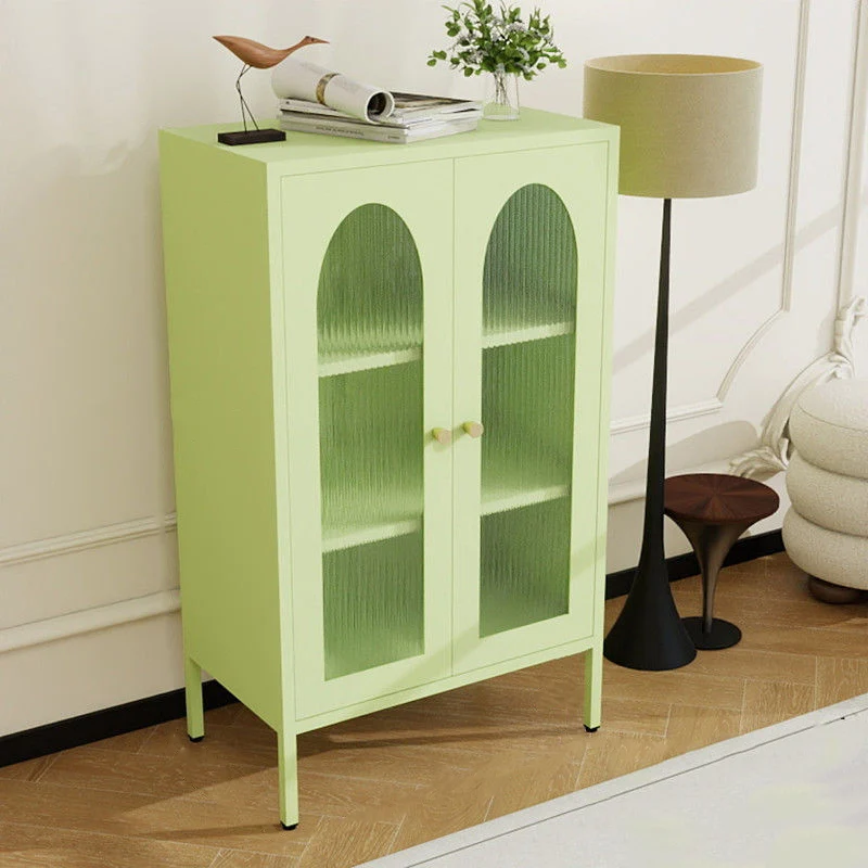 Traditional Chinese PC Sun Panel Cold Rolled Steel Arched Textured Rectangular Storage Cabinet 3-Tier For Living Room